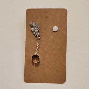 Silver Crystal Leaf Drop Ear Cuff Mix And Match Earrings